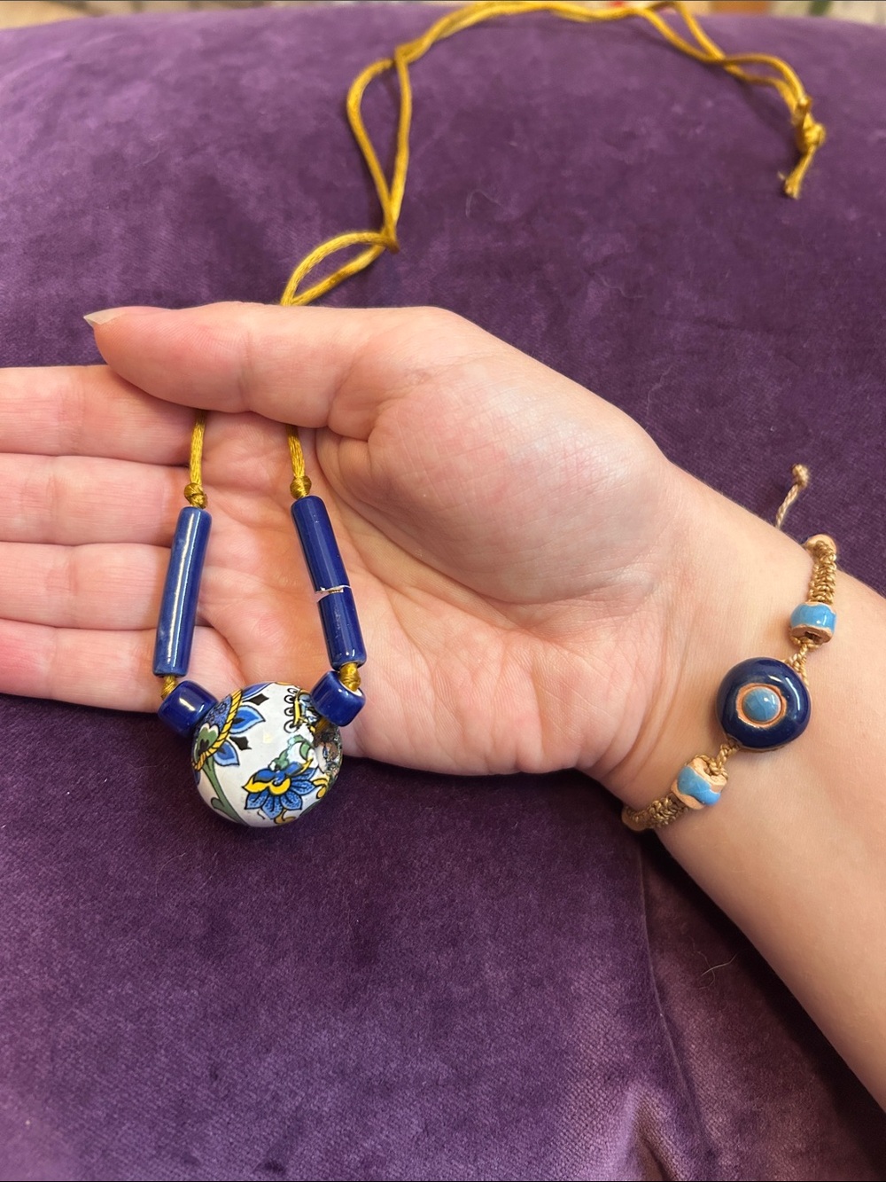 Hand-Painted wood and ceramic bead jewelry duo